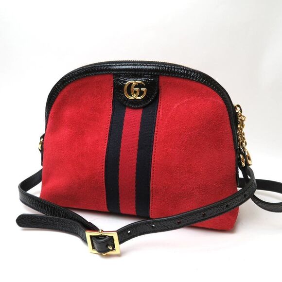 Gucci GG Leather Suede Shoulder Bag Red Black - Picture 1 of 10